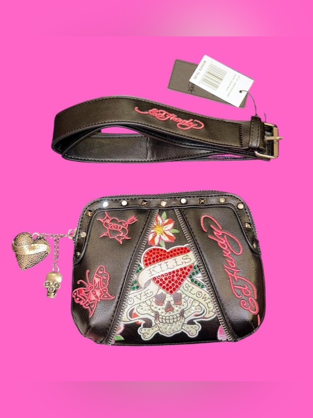 Ed Hardy "Love Kills Slowly" black fanny pack or belt bag